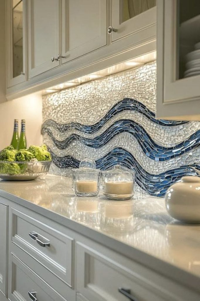 Coastal fog glass backsplash tiles