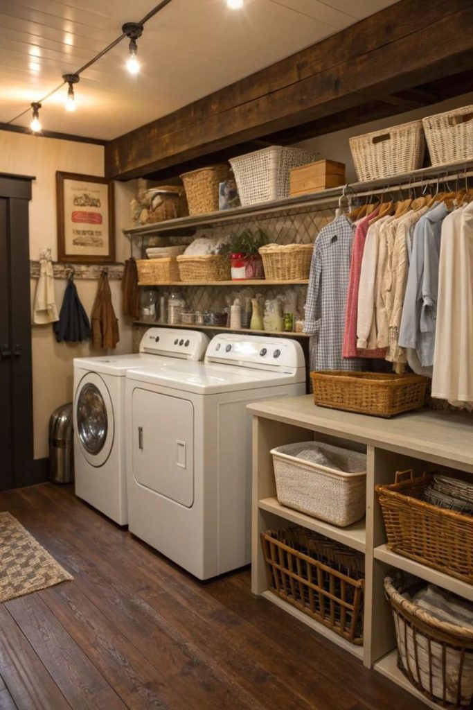Cozy cottage laundry room wooden accents