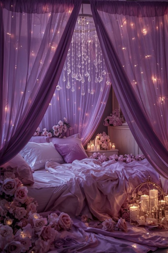Lilac canopy with sparkling crystal details