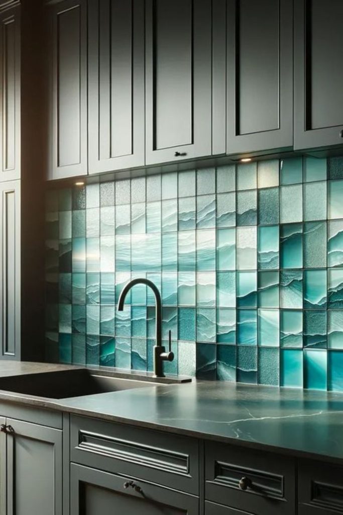Deep sea dark glass backsplash