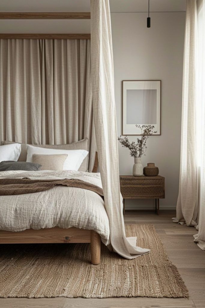 Sandy-colored blankets over sun-bleached timber