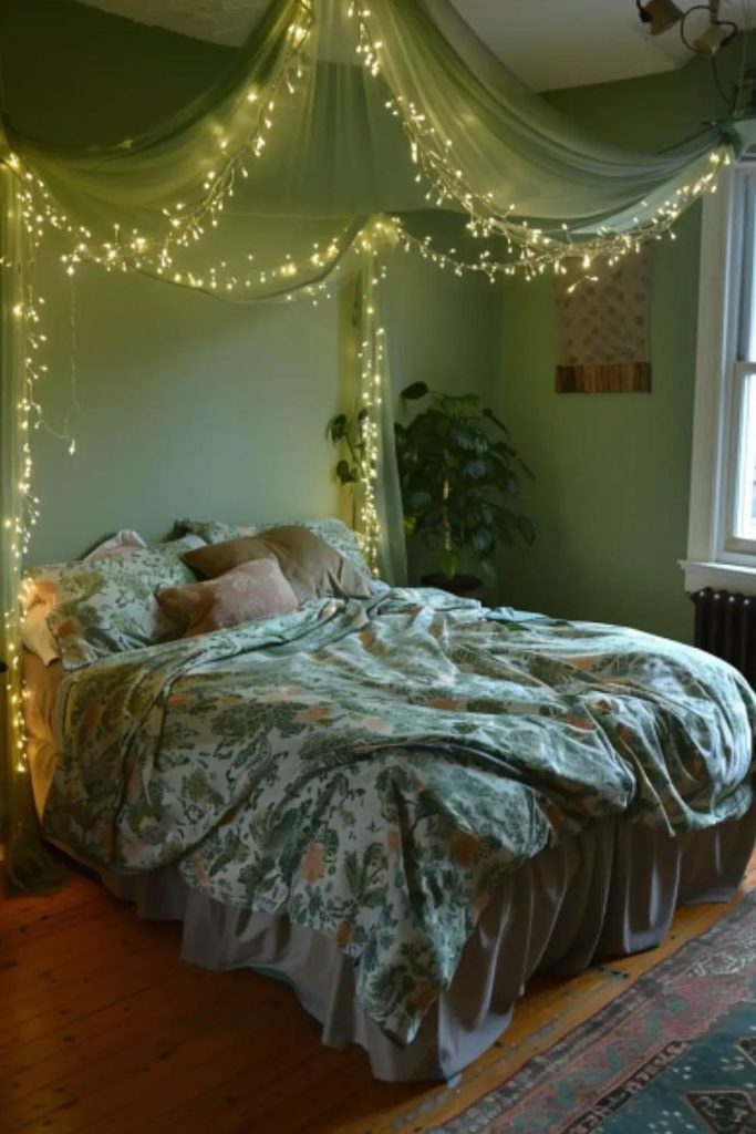 Green forest-themed canopy with vines