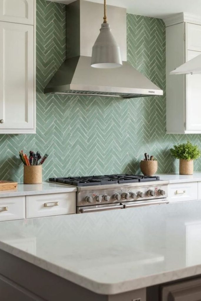 Emerald shore glass backsplash style