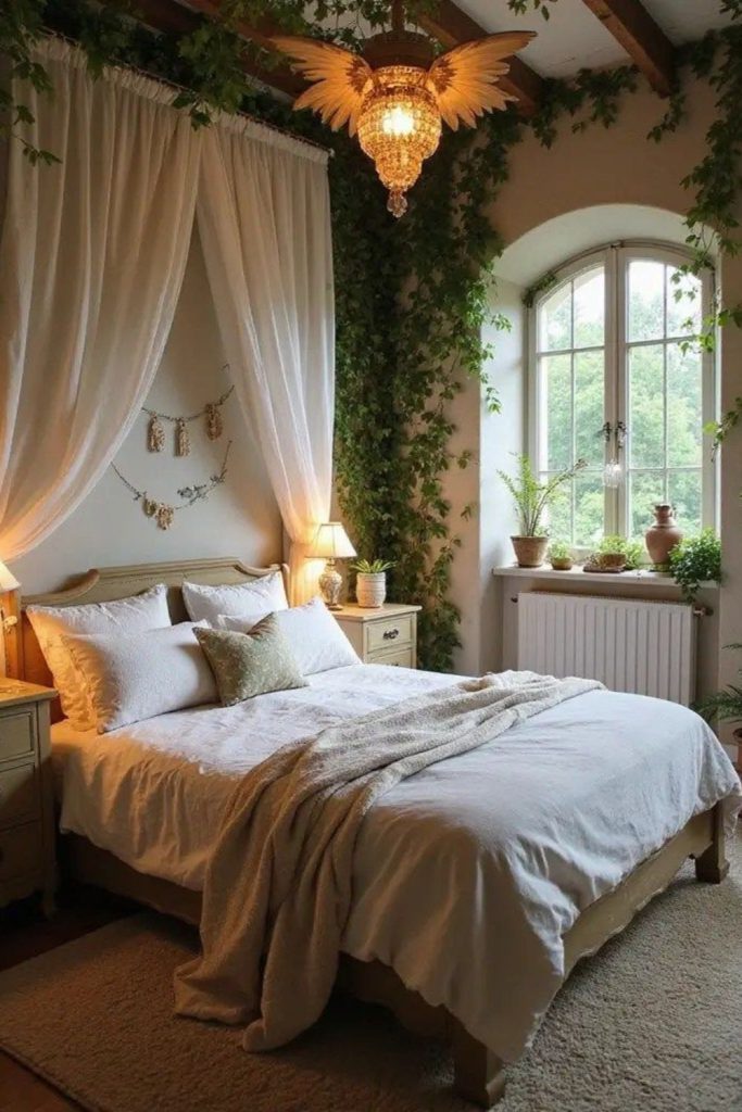 Willow murals with layered cozy cushions.