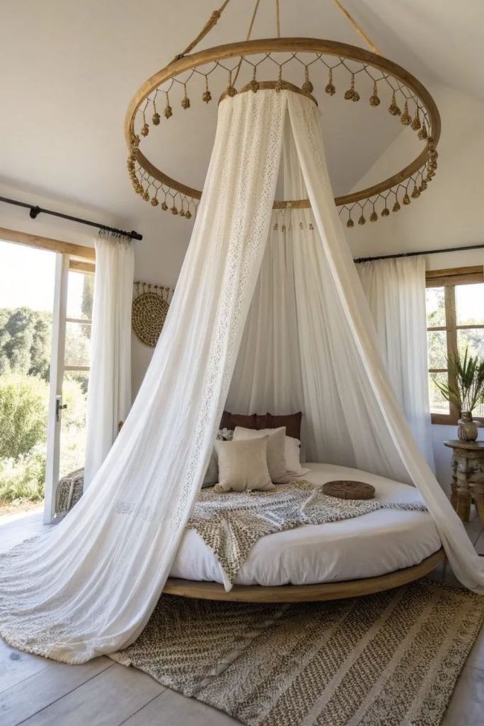 Suspended mattress with airy white fabrics