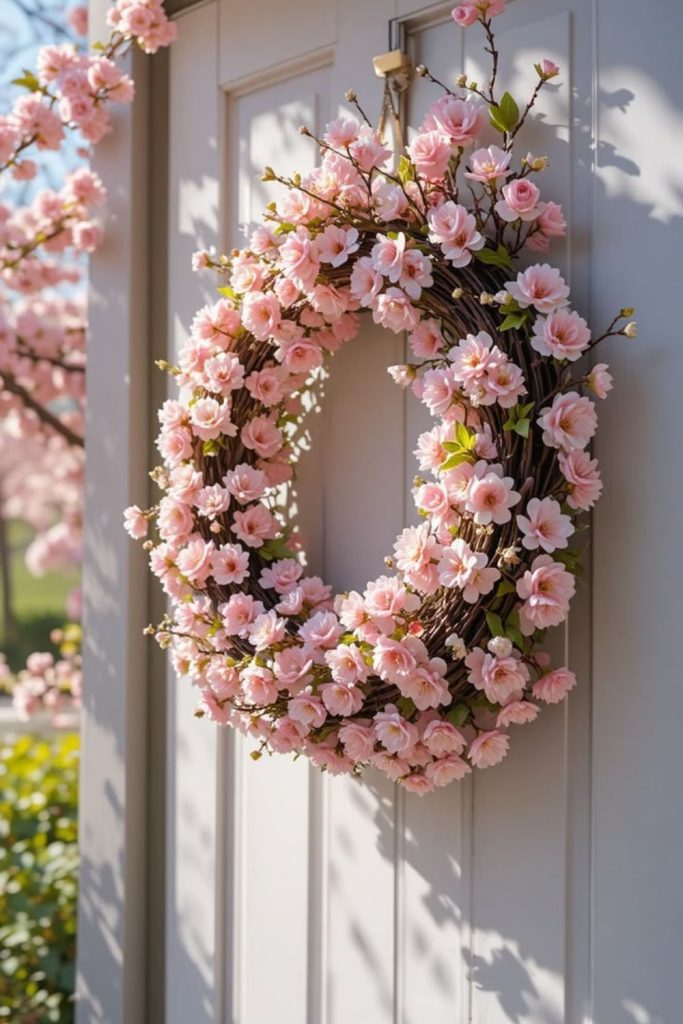 Interlaced web with blooms and beads