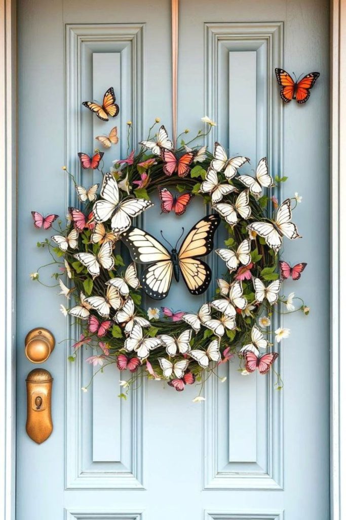 Paper butterflies fluttering along ribbon trails