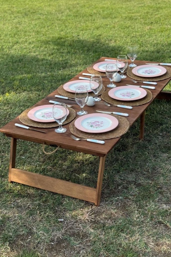 Portable foldable wooden picnic table