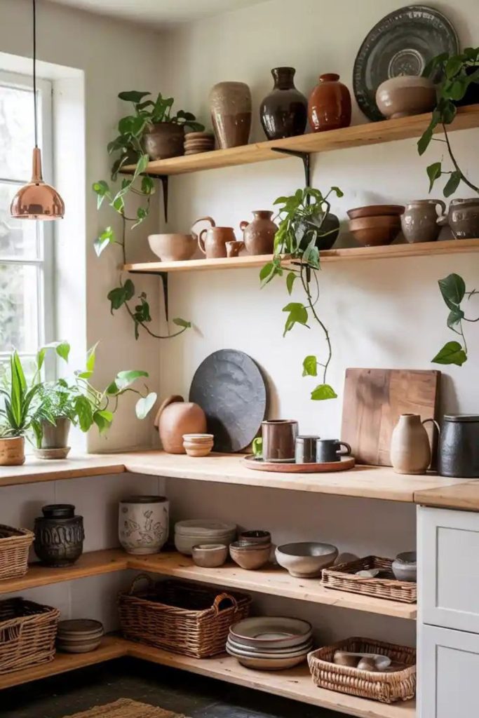 Frontier pottery studio rustic clay shelves