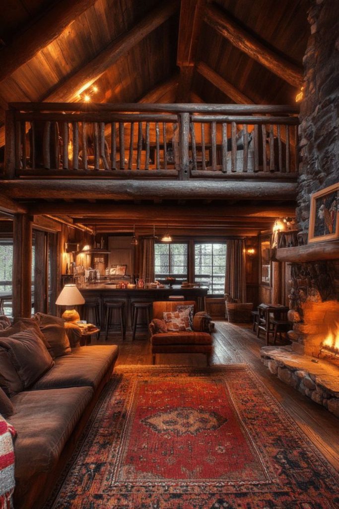 Frontier trapper cabin rustic interior design