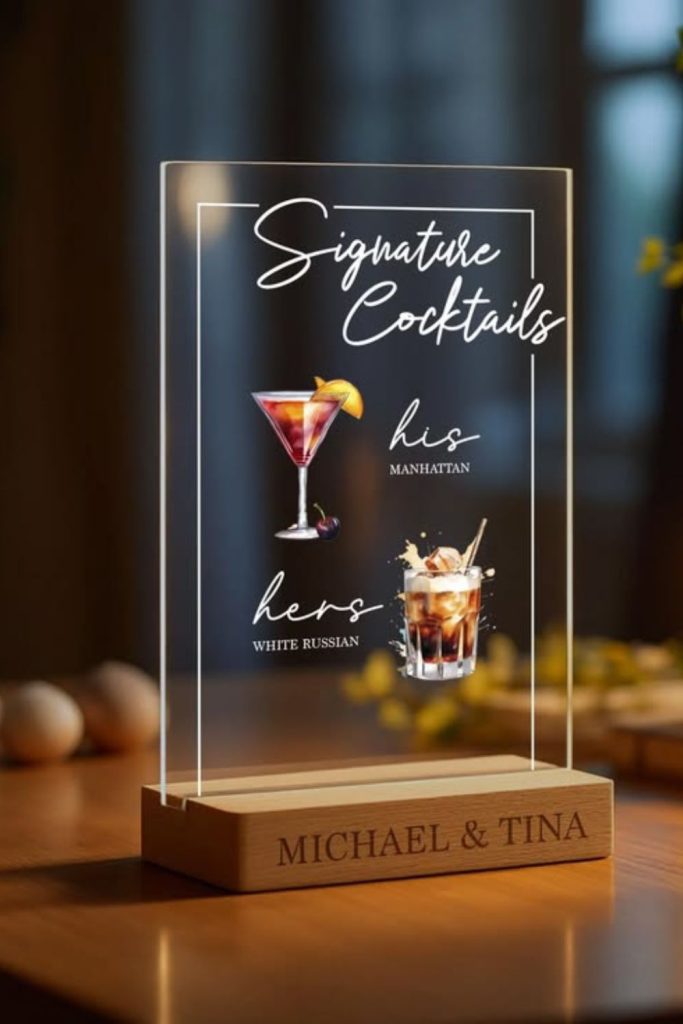 Frosted glass cocktail menu soft glow