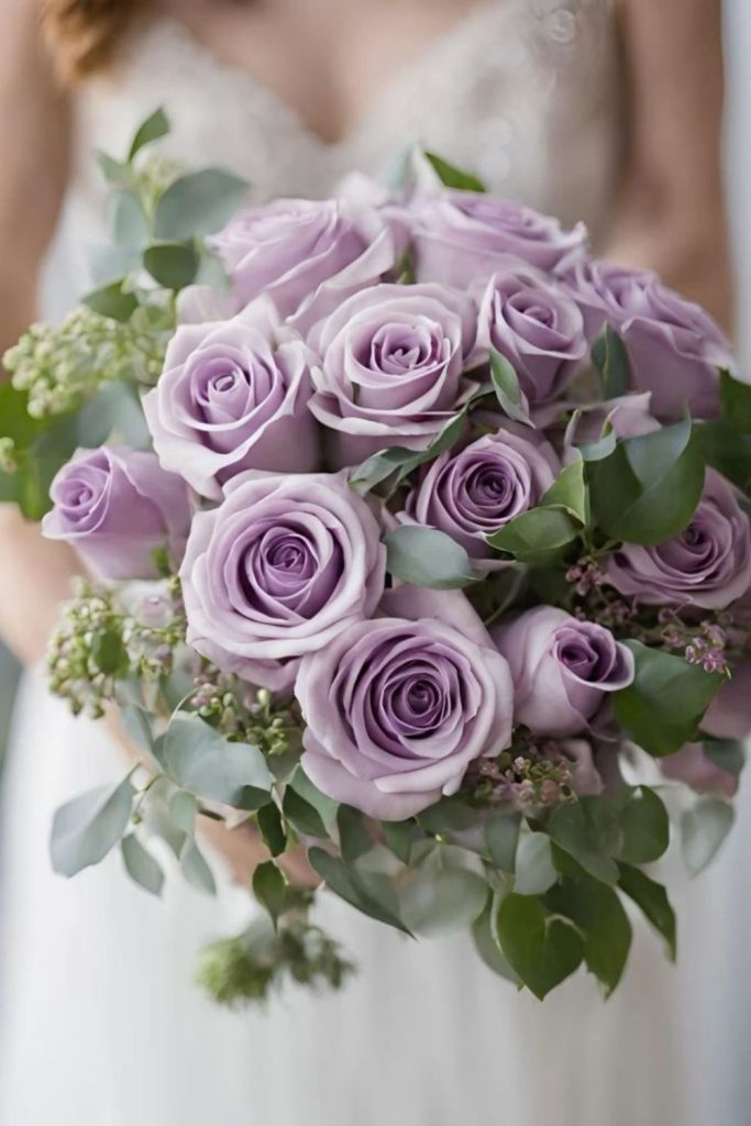 Lilac roses with faux snow