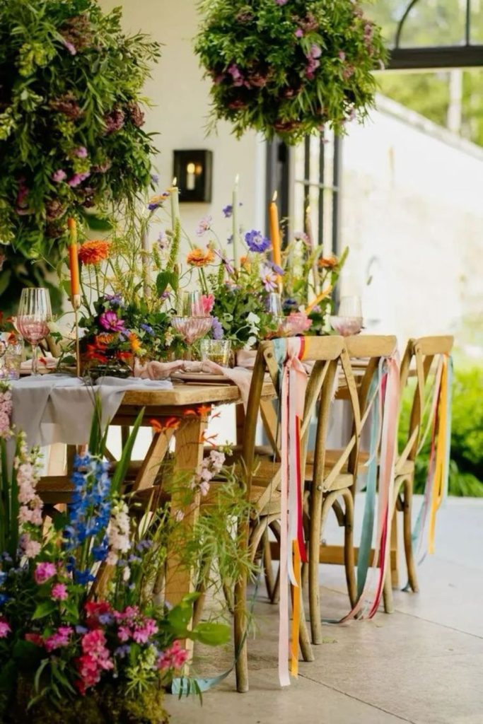 Ribbon decorated garden romantic bridal decor