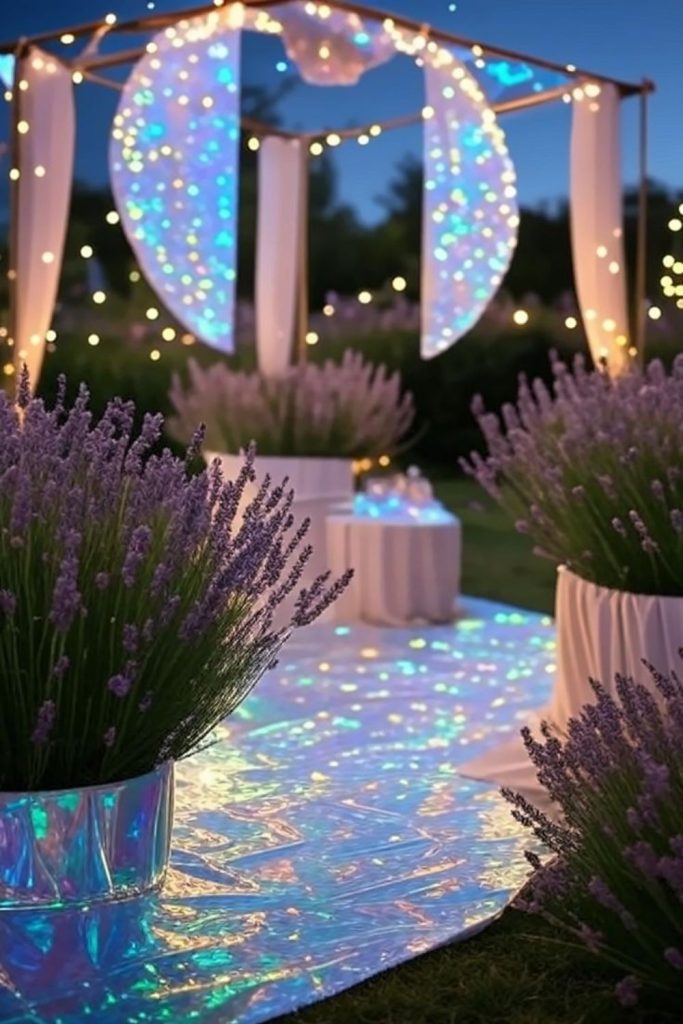 Hanging crystal prisms reflecting rainbow light.