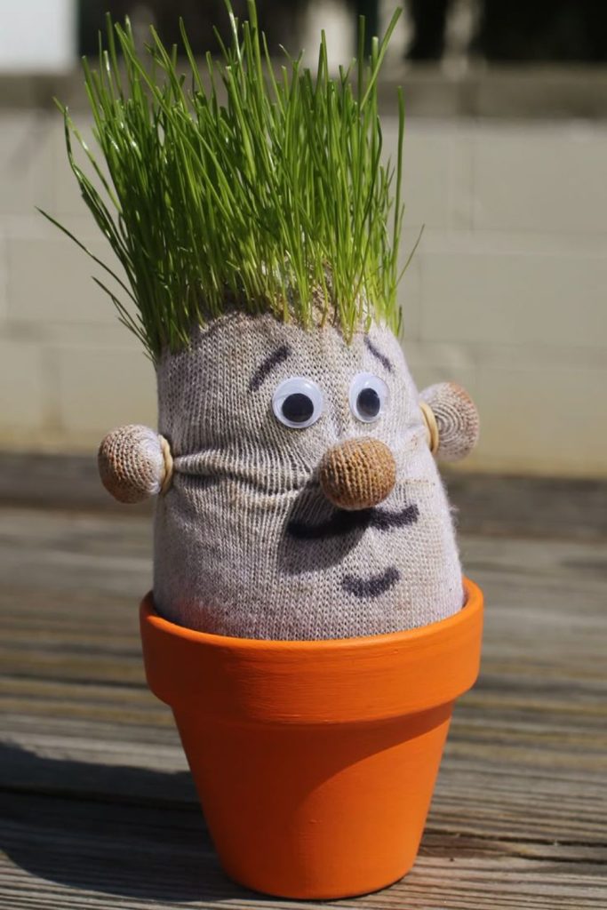Grass head sock doll garden craft