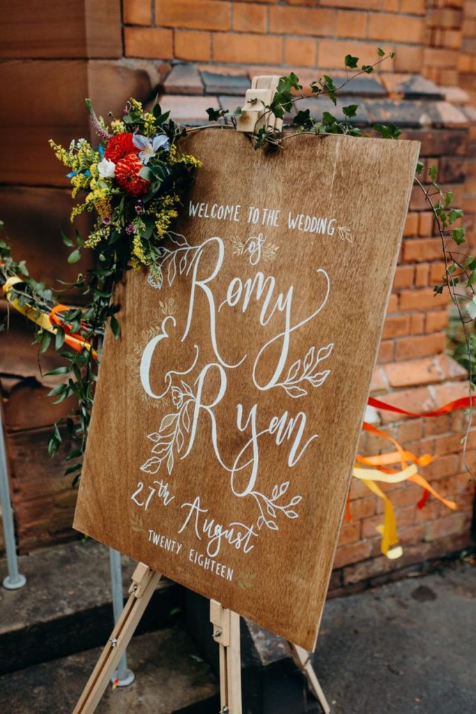 Rustic wooden boards with playful lettering.
