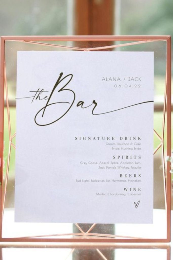 Handwritten love note style bar menu