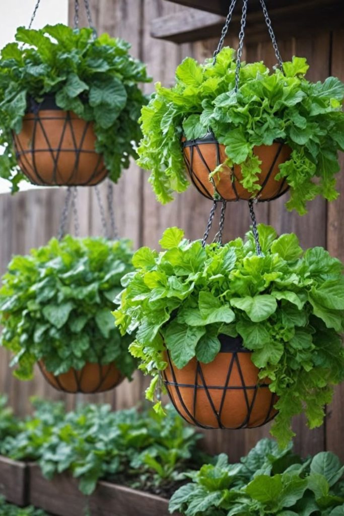 Hanging basket vegetable garden setup