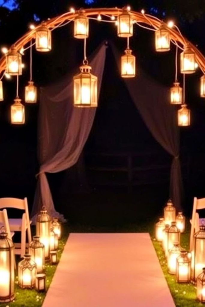 Suspended lanterns creating intimate glowing archway.