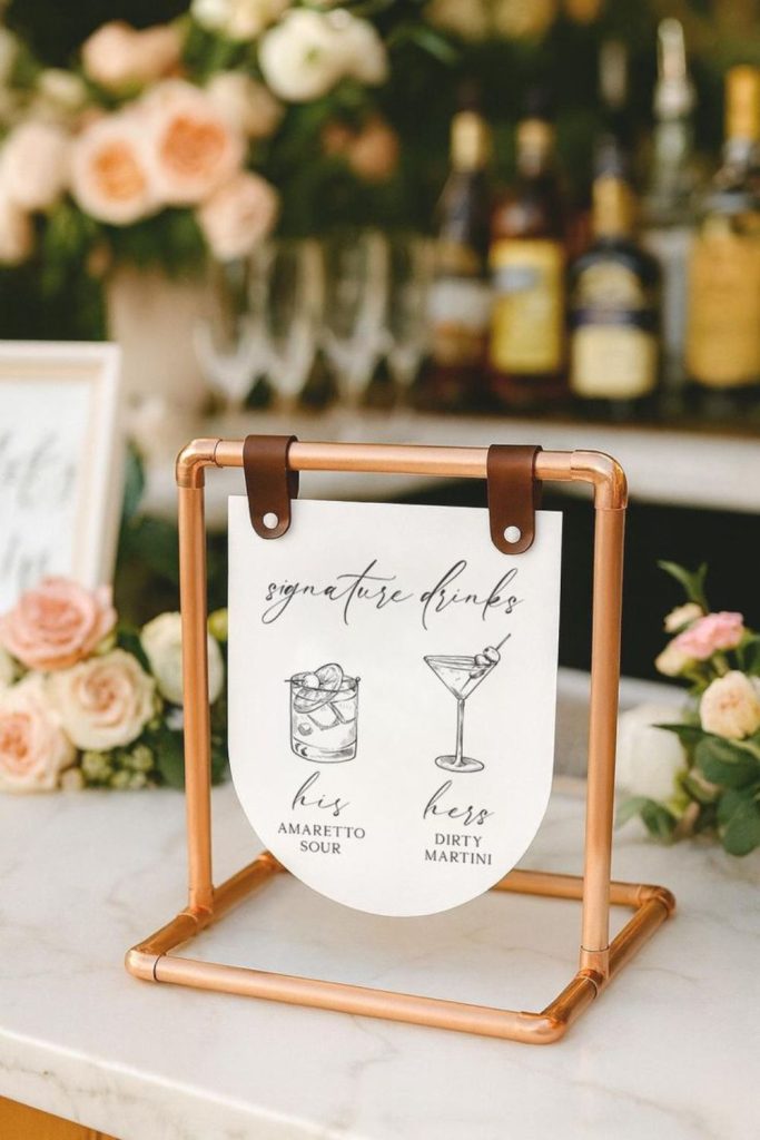 Hanging polaroid cards playful drink display