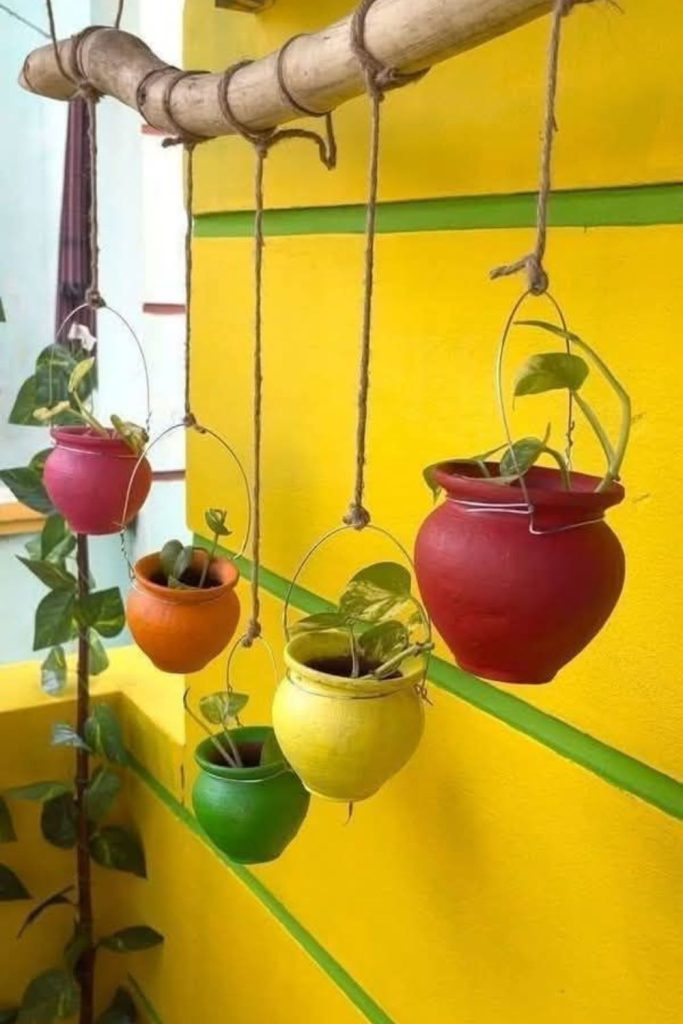 Hanging rope pot plant cluster