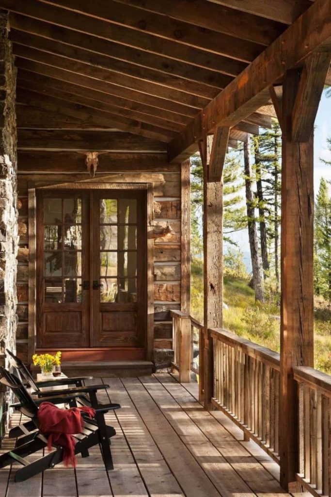 Homestead porch interior with rocking chairs