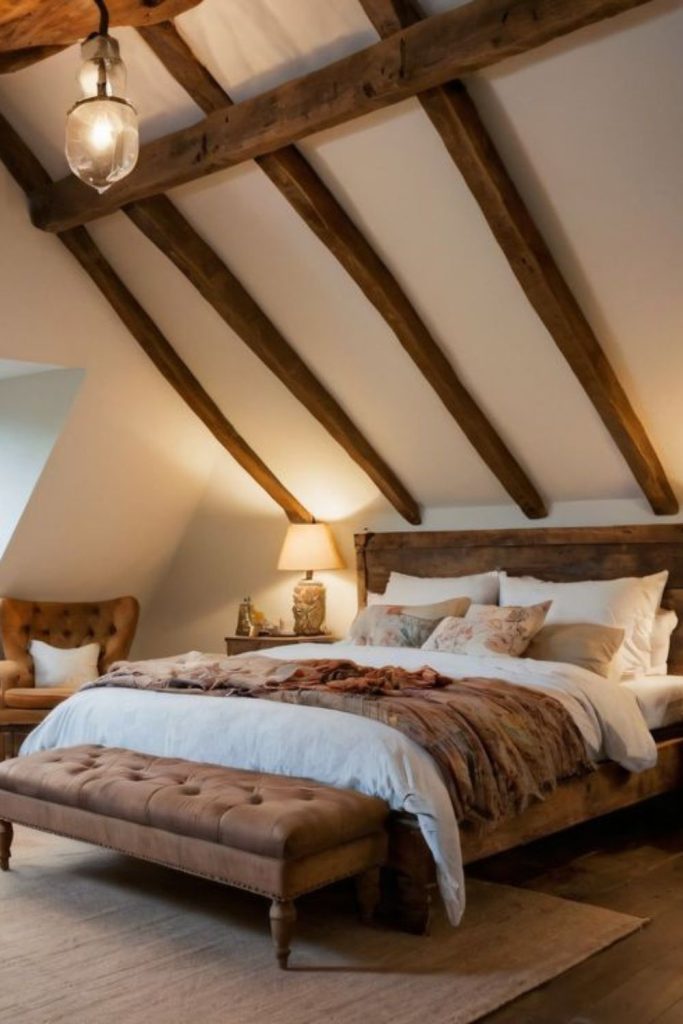 Homestead loft bedroom rustic wooden beams