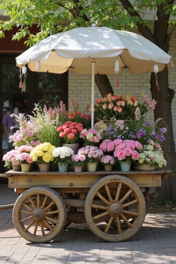 Golden blossoms in casual rustic baskets
