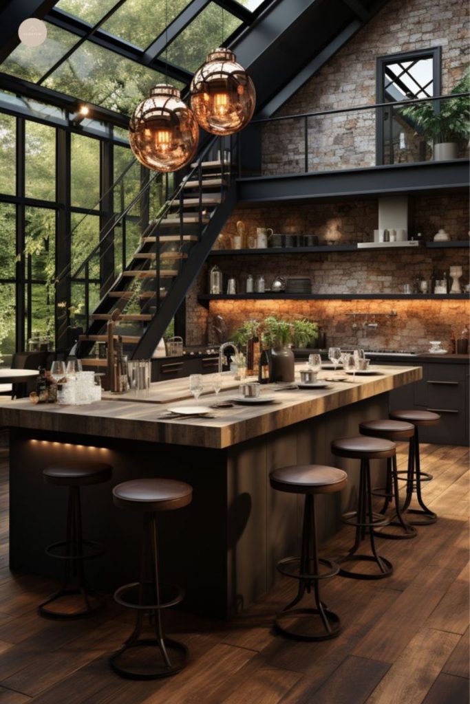 Industrial loft with greenery and steel.
