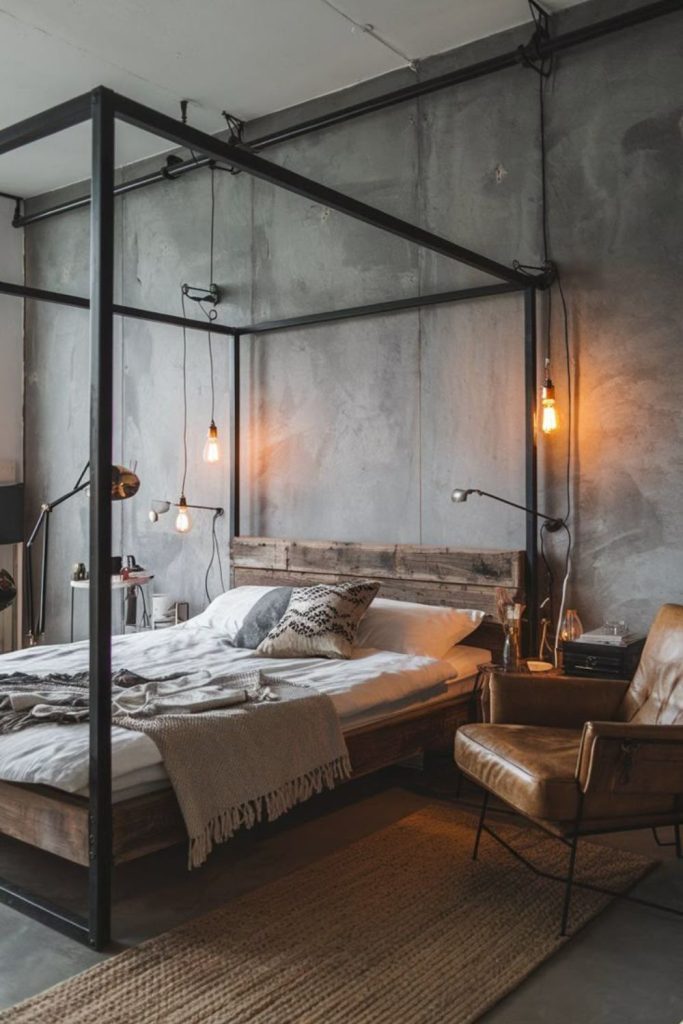 Steel beams concrete floor pendant lamps