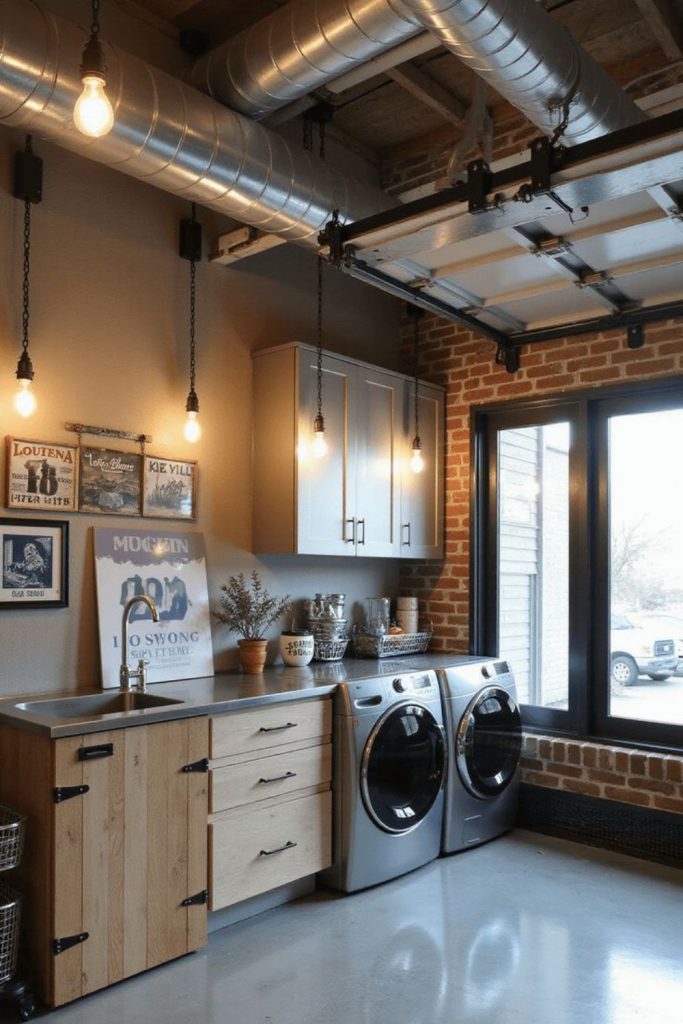 Industrial laundry room with concrete steel