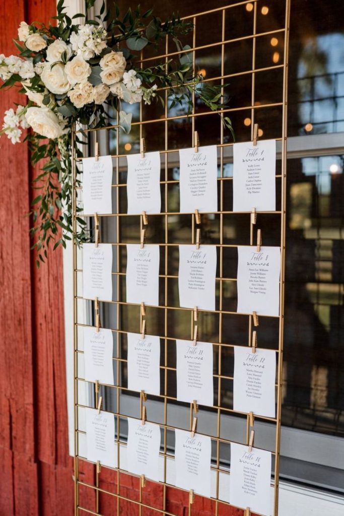Industrial metal grid modern seating chart display.