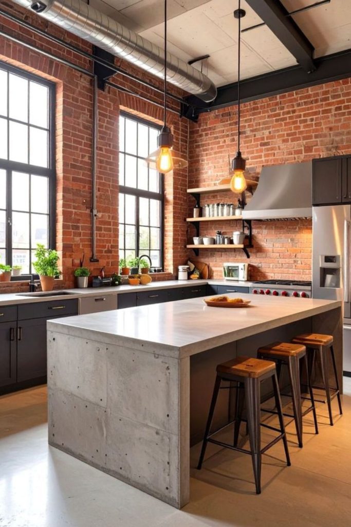 Urban industrial loft with exposed brick.