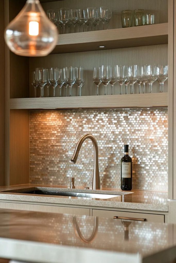 Lagoon pearl glass backsplash tiles