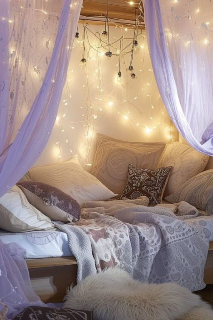 Pale purple veils pillows soft ambiance