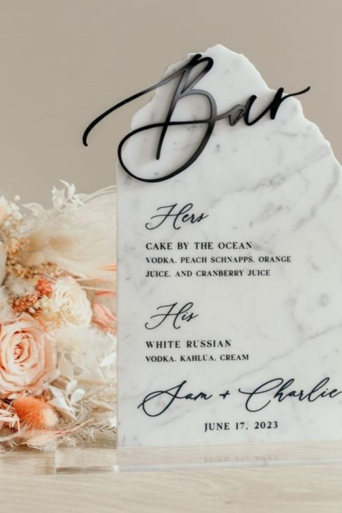 Marble background elegant wedding drink sign