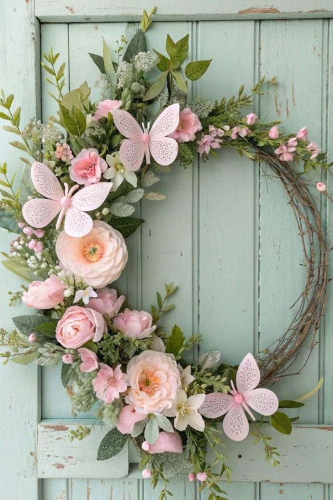 Artificial meadow grasses with butterflies perched