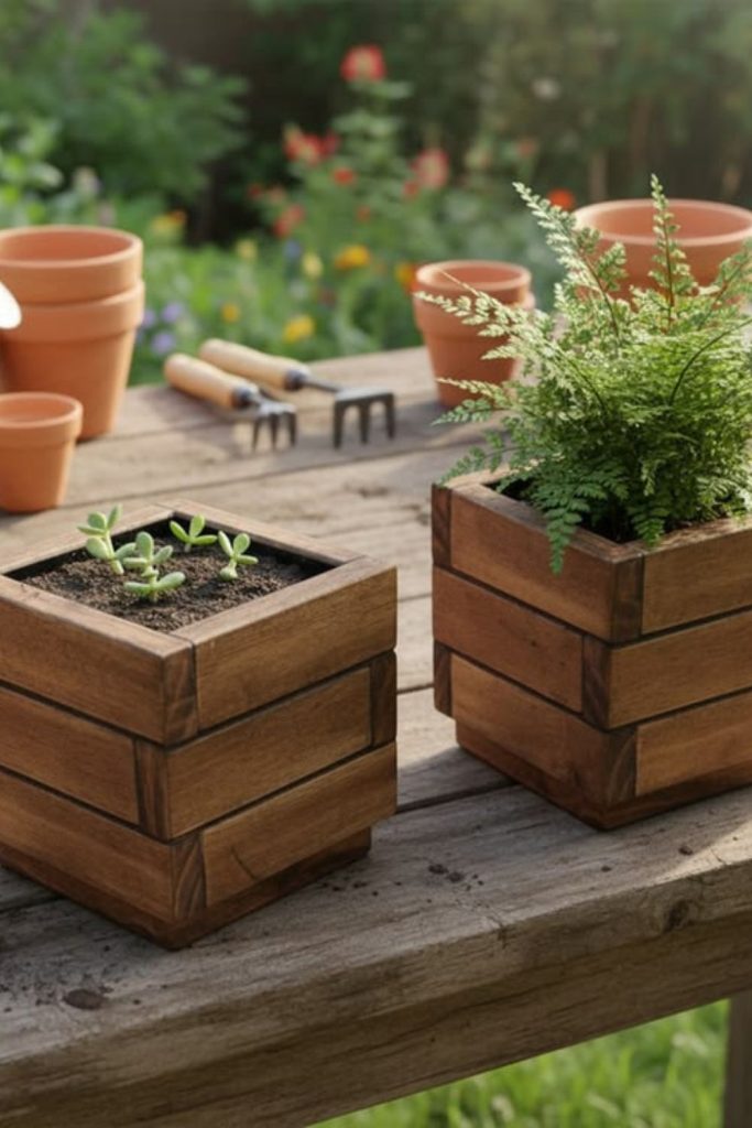 Wooden planter for small plants