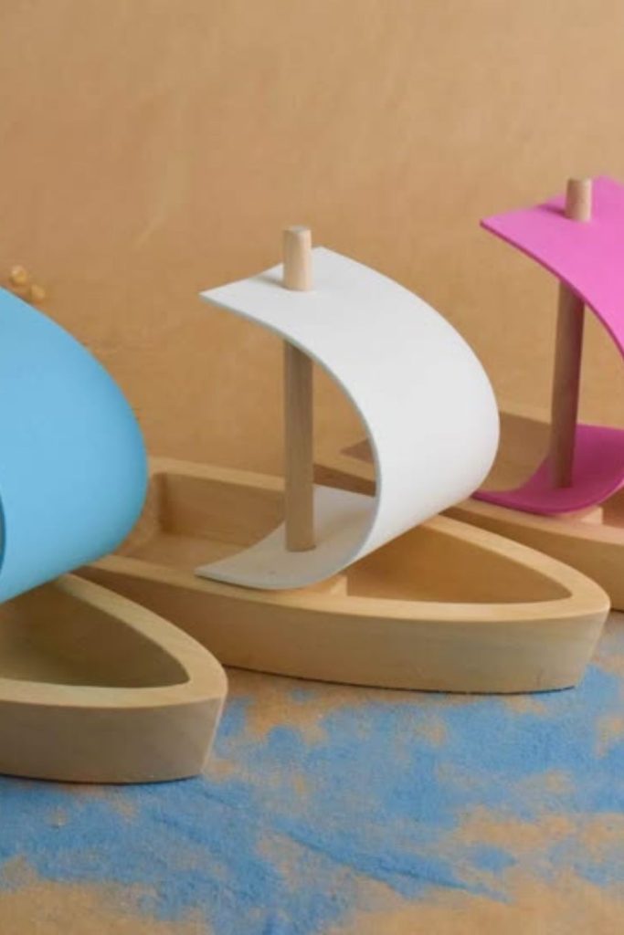 Small wooden floating boat