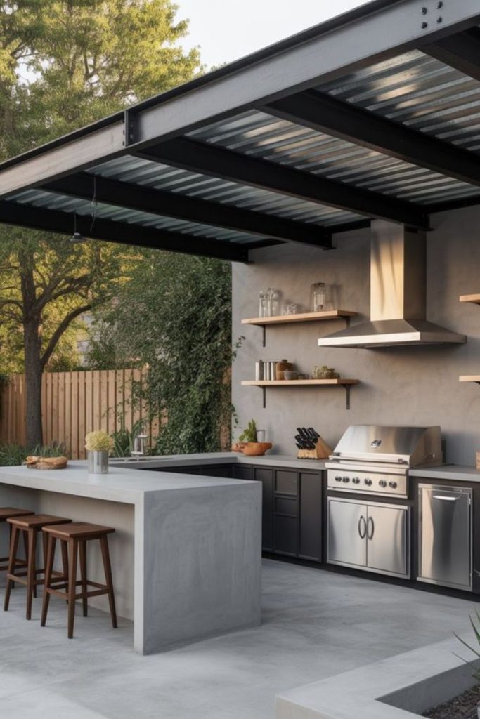Sleek concrete modern outdoor kitchen