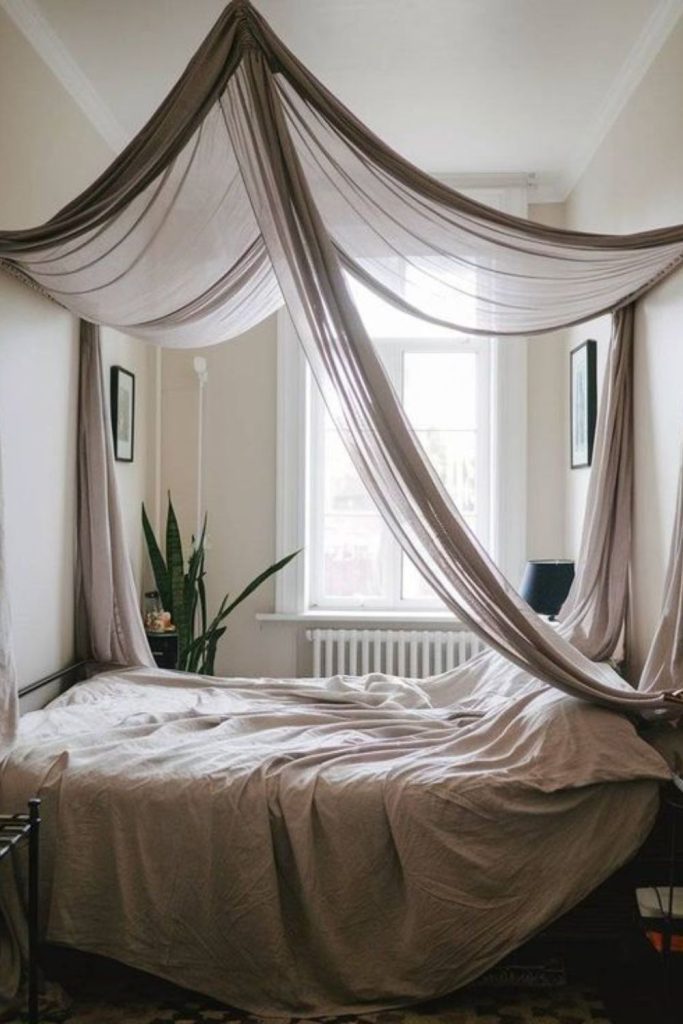 Gray translucent panels over pale linen