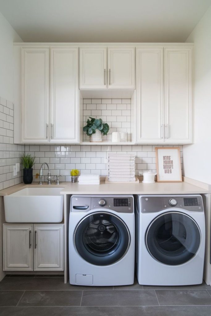 Sleek floating cabinets with simple sink