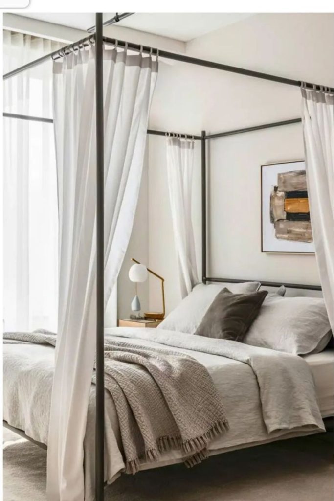 Angular metal frame translucent floating drapes