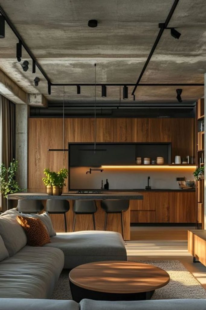 Minimalist urban interior with sleek surfaces.