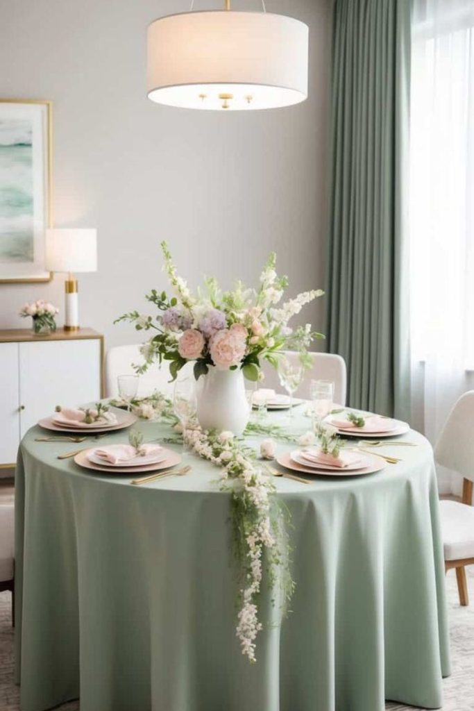 Mint green fresh garden bridal setup