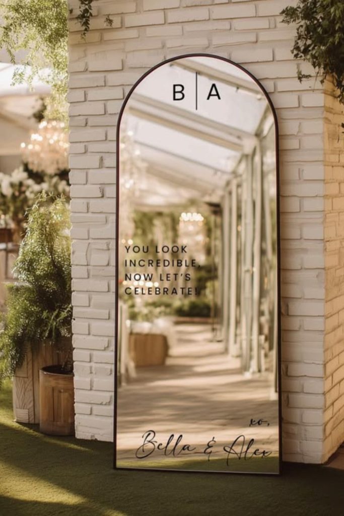 Elegant calligraphy reflected on mirrored surface.