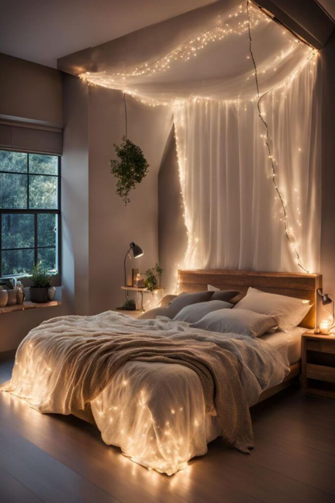 Silver-gray walls with drifting lanterns.