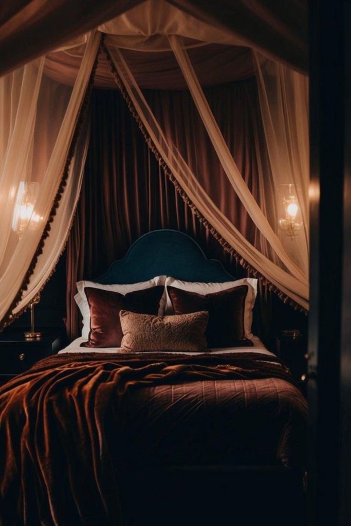 Velvet night drapes glowing lantern shadows