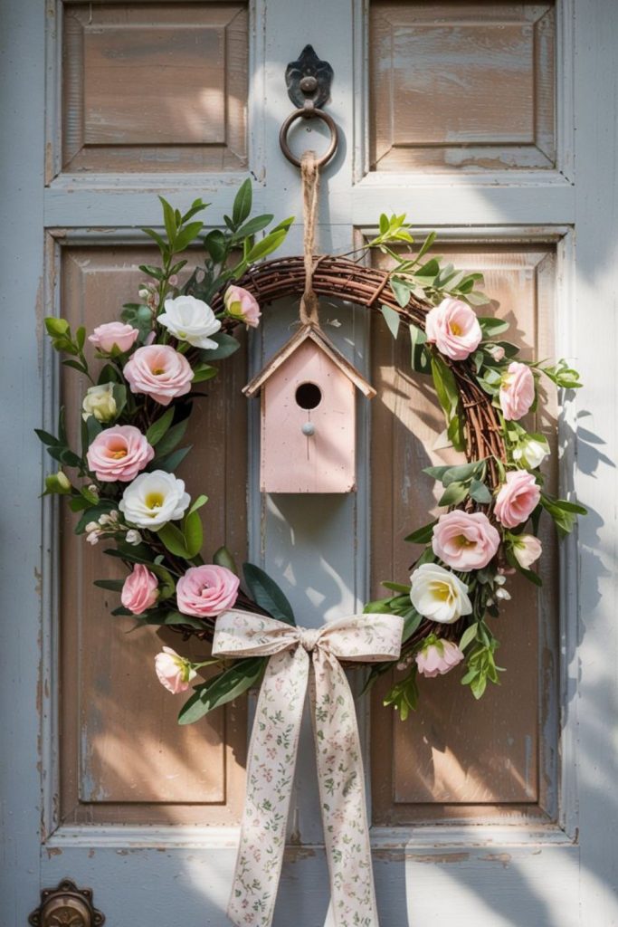 Mossy circular frame with dangling petals