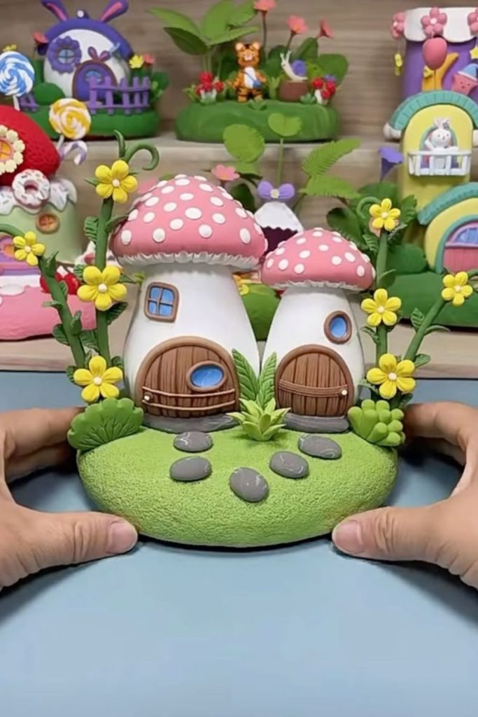 Mud clay miniature garden house village